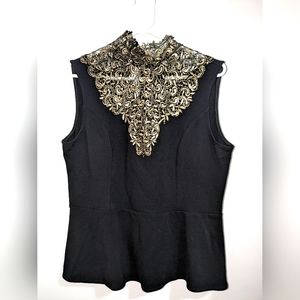 😍 Le Chateau Black Peplum Top with Lace applique